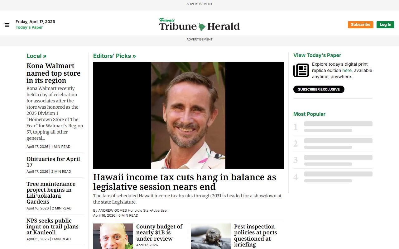 Hilo Hawaii Tribune-Herald local news and death records