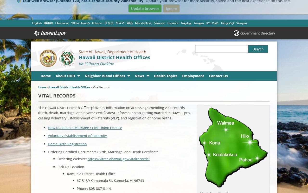 Hawaii District Health Office Big Island vital statistics