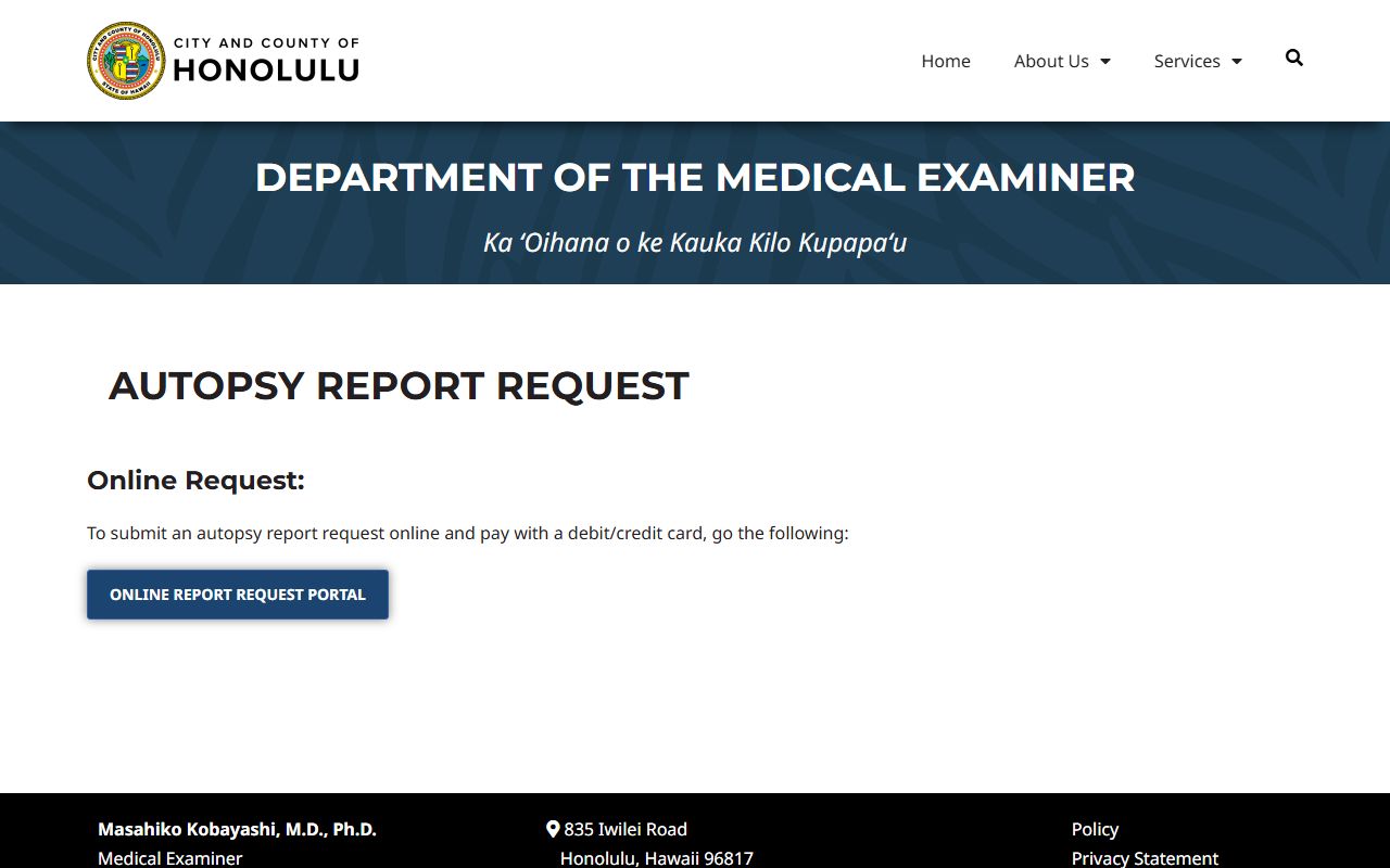 Honolulu Medical Examiner autopsy reports