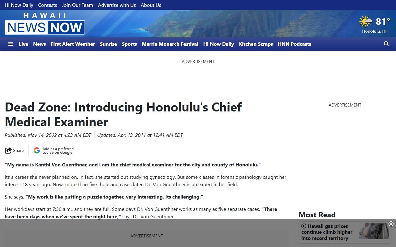 Honolulu Chief Medical Examiner profile