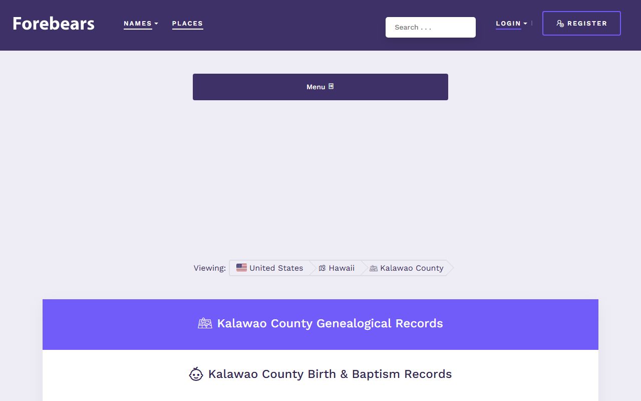 Kalawao County genealogy resources and death records