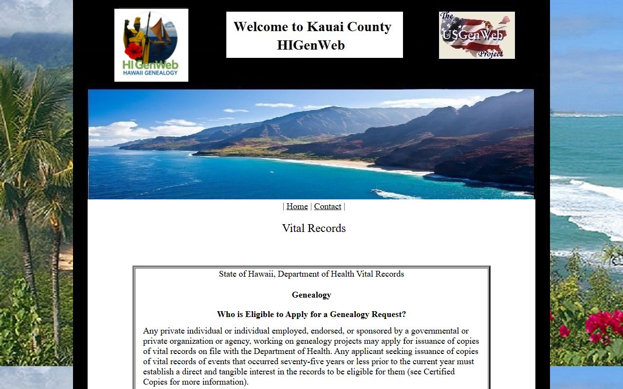 Kauai County genealogy vital records research guide
