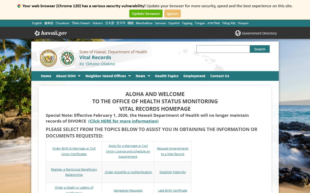 Hawaii Vital Records Homepage - Hawaii Department of Health